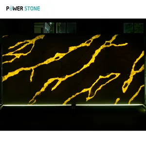 POWER STONE Personnalisé Translucide Calacatta Série Artificielle Onyx Pierre Dalles Faux Feuille D'albâtre Pour Tv Murs GEMA5026-2