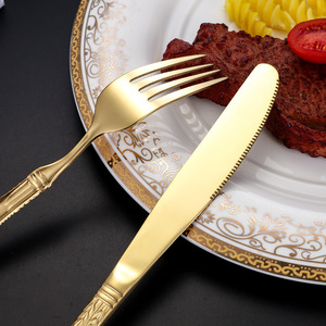 Ensemble de couverts en acier inoxydable gaufré, couteau, fourchette, cuillère, couteau à steak occidental doré pour hôtel, 20-40 pièces, pour mariage, compatible lave-vaisselle - Product Image 3