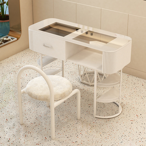 Modern White <b>Nail</b> <b>Table</b> with Storage Shelf and Chair Set for Beauty Salon Use - Product Image 4