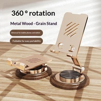 Support universel pliable rotatif à 360 degrés avec base en bois stable et support en métal épaissi pour téléphone et tablette, idéal pour le streaming en direct sur bureau