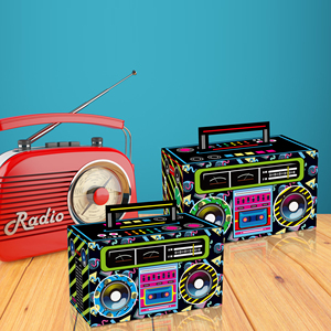 Huancai 80s Novelty <strong>Boom</strong> Favor Box Retro Radio Cassette Candy Treat Boxes Paper Gift Cake Goodies Box for Hip Hop Party Supplies - Product Image 5