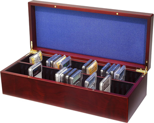 Boîte de rangement en <span class=keywords><strong>bois</strong></span> <span class=keywords><strong>massif</strong></span> à 2 rangées, pour support de pièces de monnaie certifiées PCGS NGC, boîte de rangement pour pièces de monnaie - Product Image 1
