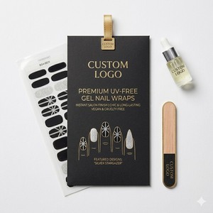 Kit Profesional Todo en Uno de Uñas de Gel Negras Brillantes con Destellos Plateados, Doble Curado, Sin UV, No Tóxico, con Aceite de Remoción, Duración de 14 Días - Product Image 1