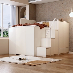 Ensembles de <span class=keywords><strong>chambre</strong></span> à coucher king size Queen <span class=keywords><strong>moderne</strong></span> <span class=keywords><strong>adulte</strong></span> blanc Lit hydraulique en bois relevable avec placard de rangement et escalier - Product Image 2