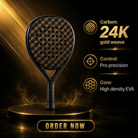 Raquette de padel en fibre de carbone 24K, tissage or, noyau en nylon EVA, forme goutte d'eau, légère, durable, absorption des chocs, imperméable, logo personnalisé