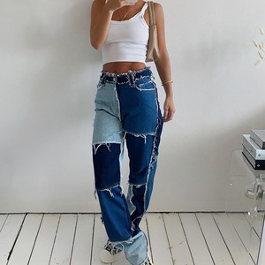 Color Block High Waist Flare Jeans mit Taschen Streetwear <span class=keywords><strong>Sexy</strong></span> Damen hose Bell <span class=keywords><strong>Bottoms</strong></span> Denim Jean Pants - Product Image 5