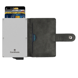 Tarjetero de Aluminio CardHoda, Cartera Corta con Bloqueo RFID de Cuero Genuino, Cierre a Presión Minimalista Unisex, Color Marrón - Product Image 1