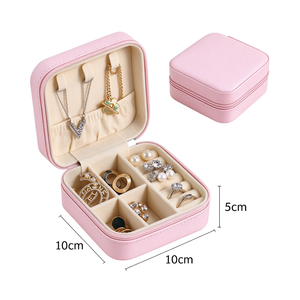 Boîte à bijoux pour femmes en cuir PU de luxe, étui de voyage portable avec fermeture à glissière pour organiser les bijoux - Product Image 4