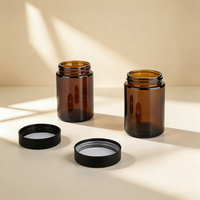 Pot en verre rond ambré foncé anti-UV avec bouchon CR noir résistant aux enfants, hermétique et anti-odeur, vide, pour la vente en gros