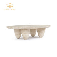 Table basse ovale en travertin de style nordique moderne, table de salon en pierre naturelle
