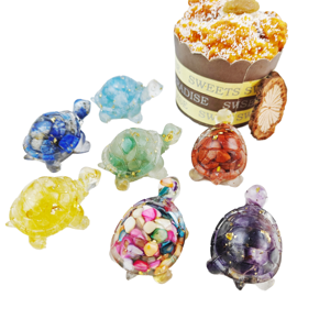 Commercio all'ingrosso pendolo in resina naturale simpatico animale piccola tartaruga decorazione da giardino sfera di cristallo diamante colla ghiaia gocce di cristallo - Product Image 3