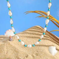 Collier ras du cou tendance décontracté de style marin, chaîne simple, vert printemps, perles, bijoux