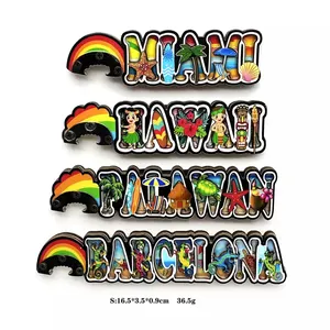 Promotion gift Hawaii beach tourist custom letter shape wood bottle opener with magnet