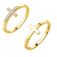 Bijoux de mode pour femmes d'Europe et d'Amérique, bague de couple en or plaqué, design religieux, sertie de zircone CZ, bagues de mariage en forme de croix