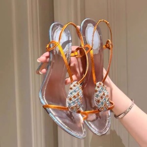 <span class=keywords><strong>Sandalias</strong></span> de <span class=keywords><strong>tacón</strong></span> de aguja con diamantes de imitación de satén naranja para mujer, novedad de verano 2026, con punta abierta, correa al tobillo y suela de goma, ideales para fiestas y moda. - Product Image 5