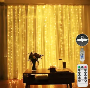 3*3M 300 Led USB Remote Control Dekorasi Ruang Natal Peri Kawat Tembaga Perak Twinkle Bintang Led Tirai Jendela Tali Cahaya