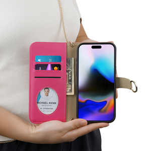 Étui portefeuille personnalisé en cuir PU pour iPhone 17 16 15 Pro Max, type <span class=keywords><strong>livre</strong></span> de luxe pour femme avec fente pour cartes et cordon - Product Image 3