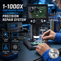 Microscopio Digital G1000 con Pantalla LCD de 4.3 Pulgadas para Reparación de Relojes, Inspección de PCB de Teléfonos Móviles, Lupa con Luz LED