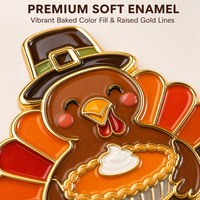 Broche en émail souple personnalisée pour la Fête de Thanksgiving, motif dinde, pèlerin, tarte à la citrouille, pour chapeau, revers ou comme badge, cadeau, vente en gros
