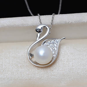 Colgante de Plata S925 con Forma de Cisne y Perla de 8-10 mm, Colgante para Cabello Femenino, Accesorios para Manualidades, Bandeja Vacía, Producto Semiterminado 3888 - Product Image 3