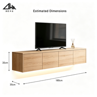 Meuble TV mural flottant en bois avec éclairage LED intégré, console multimédia à tiroirs multiples, meuble TV mural pour salon