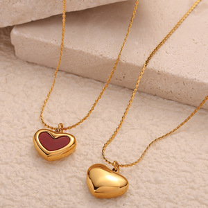 Collar de doble capa con corazón rojo, cadena de clavícula de acero inoxidable, colgante dorado, joyería de regalo - Product Image 3