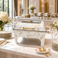 Chauffe-Plat Buffet en Acier Inoxydable Effet Marbre Doré, Ensemble de Luxe pour Hôtels, Banquets et Traiteurs