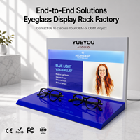 Présentoir à lunettes en acrylique bleu brillant avec éclairage LED rétroéclairé, double position pour lunettes, vitrine de comptoir