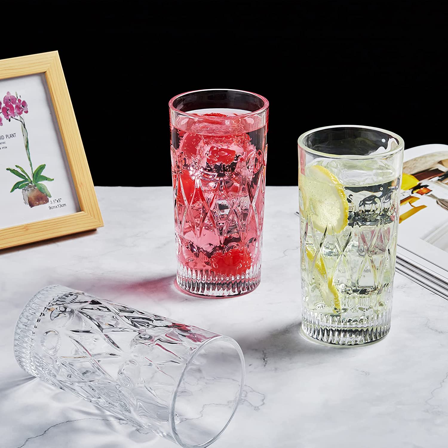 Drinking Glasses Water Glass Crystal Highball Clear Tall Heavy Base Glassware 11.8OZ