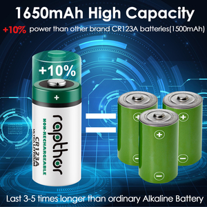 Rapthor 1650 мАч CR123A 3V литиевые батареи 12 Pack CR123 CR17345 фотобатарея для фонариков детектор дыма Сигнализация и т. д. - Product Image 2