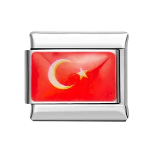 不锈钢澳大利亚土耳其国旗广场魅力9毫米意大利魅力18件手链