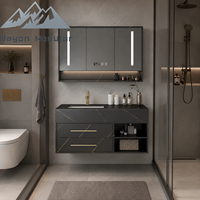 Meuble de salle de bain moderne avec miroir LED et lavabo à motif marbré