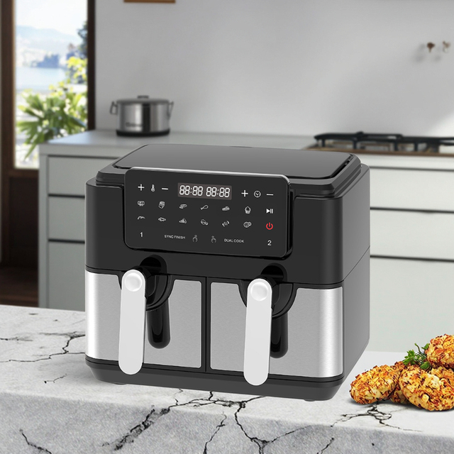 OEM Electric Multifunctional Digital Square Modern Air Fryer with Double Basket Non-Stick 2400W Household Use
