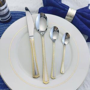 MYD, королевские Позолоченные куверты из нержавеющей стали, лидер продаж, нож в стиле Ближнего Востока, вилка, ложка, набор столовых приборов для свадьбы - Product Image 5