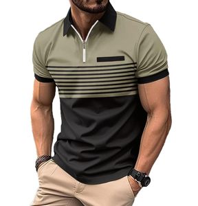 Camisetas de Hombre de Punto con Estampado, Puños Acanalados, Dobladillo con Aberturas Laterales, Texturizadas, Resistentes a las Arrugas, Cierre de 2 Botones, Manga Corta, Casuales de Verano - Product Image 3