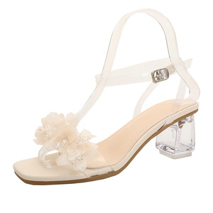 Sandali in tessuto trasparente <span class=keywords><strong>con</strong></span> <span class=keywords><strong>tacco</strong></span> alto albicocca personalizzati da donna di <span class=keywords><strong>marca</strong></span> ZAZB <span class=keywords><strong>scarpe</strong></span> da sposa eleganti da donna - Product Image 1