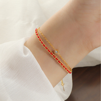 X278 Vente en gros Bracelet en corde rouge à double couche en acier inoxydable plaqué or Bracelets tressés en zircone cubique faits à la main