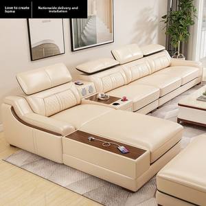 Canapé d'angle <span class=keywords><strong>en</strong></span> <span class=keywords><strong>cuir</strong></span> véritable, style moderne et minimaliste, avec interface USB, démontable, pour petits/grands espaces, luxe discret pour <span class=keywords><strong>salon</strong></span> - Product Image 2