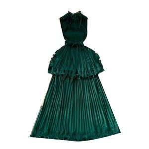 เดรสลำลองผ้าทอลายพิมพ์ดิจิทัลสไตล์หรูหราสำหรับฤดูร้อน ทรงเอ็มไพร์ แขนกุด แต่งระบายลูกไม้ ความยาวปานกลางสำหรับผู้หญิง - Product Image 5