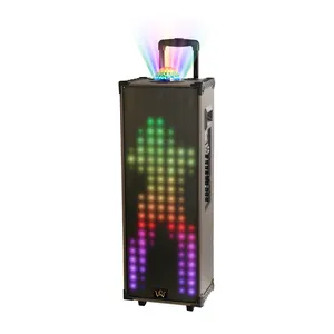 Dual 10 inch Hot Selling wooden powerful 80W party karaoke wireless dj powered speakers Pixel art RGB speaker for outdoor party