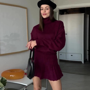 Nouvel arrivage de costume de jupe assorti de couleur unie avec décoration à paillettes et col <span class=keywords><strong>haut</strong></span> ample taille naturelle caractéristiques lavables - Product Image 4