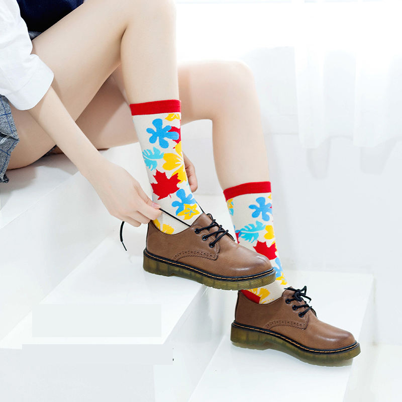 Wholesale Full Cotton Colorful Fruit Animal Funny Crew Women Men Happy Print Socks