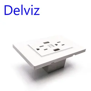 Delviz Wall Embedded 118mm*76mm white panel, American AC 110~250V, 2A Dual USB Charger Outlet Port, US Standard 15A Power Socket