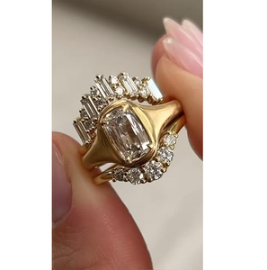 Lab Grown Emerald Cut Diamond <b>Ring</b> Modern Yellow Gold <b>Statement</b> <b>Ring</b> with Baguette Diamonds Designer Fine Jewelry - Product Image 1