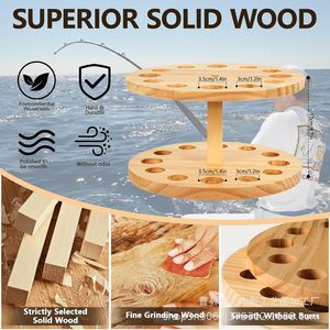 Wooden Round Fishing <b>Rod</b> <b>Holder</b> Base Vertical Storage Rack Durable Living Room Organization - Product Image 4