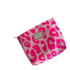 Pink Leopard Pattern Women's Clutch Purse Handbags Retro Jacquard Canvas Ladies Storage Cosmetic Bag Girls Student Pouch Wallet
