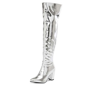 Buitenlandse Handel Europese En Amerikaanse Damesschoenen Lakleer Dikke Hak Over De Knie Laarzen Modeshow Dameslaarzen - Product Image 1