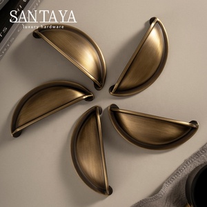 Santaya 拉丝古董黄铜橱柜拉手 <span class=keywords><strong>3</strong></span> 英寸（76 毫米）孔距 橱柜拉手五金配件 箱柜抽屉拉手 - Product Image 2