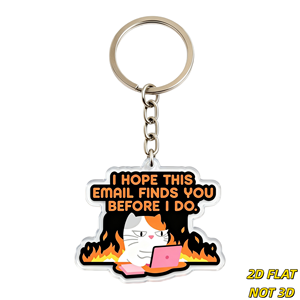 Portachiavi Divertente Gatto in Fiamme - Spero che Questo Email ti Trovi Prima che lo Faccio - Ciondolo in Acrilico con Laptop Rosa - Accessorio Umoristico - Product Image 1