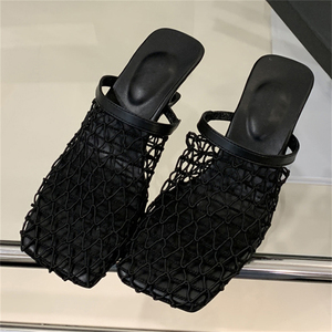 Summer Fashion Trend Handmade High Heel Stiletto Sandals Square Toe Square Head Ankle Strap <b>Slides</b> TPU Comfortable <b>Slipper</b> - Product Image 5